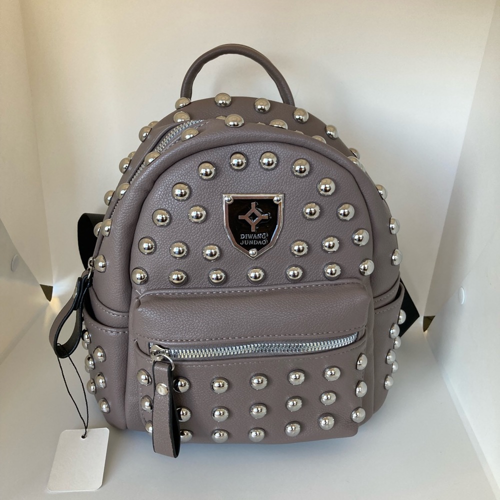 Grey backpack purse with studs